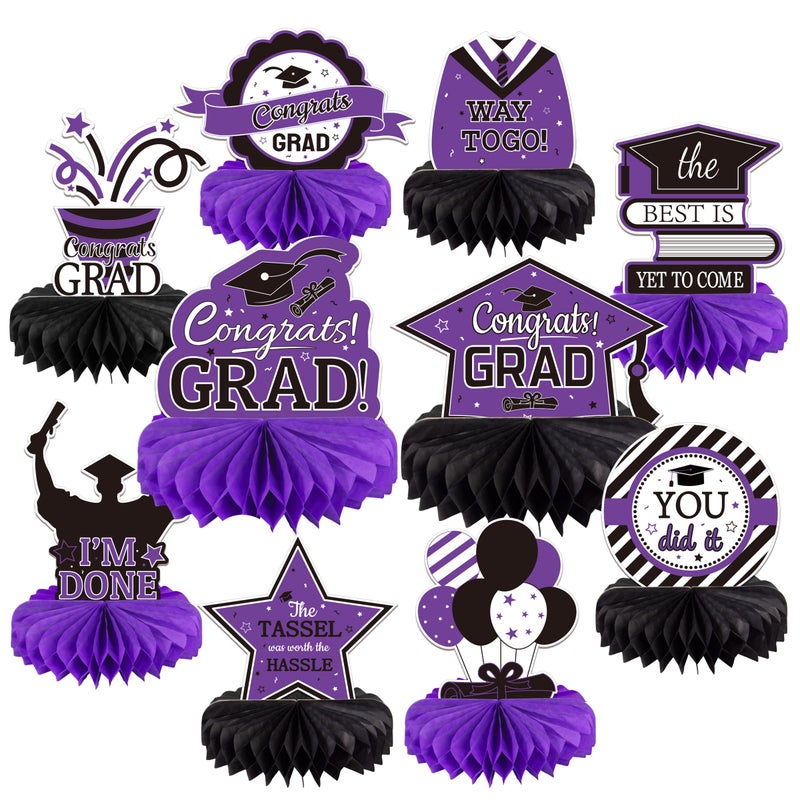 Gexolenu 10PCS Graduation Decorations Class of 2025 Centerpieces, Congrats Grad Honeycomb Table Toppers for Graduation Party Favors, 2026 Graduation Party Decorations (10PCS, Purple & Black) - Image 1